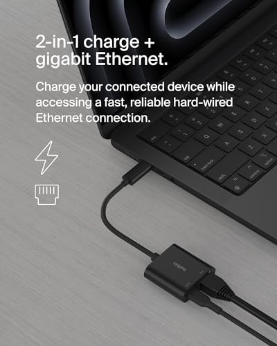 Belkin Connect USB-C to Ethernet + Charge Adapter 100W for Fast Internet and Device Charging
| Belkin Connect USB-C to