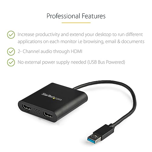 StarTech.com USB |0 to Dual HDMI Adapter for Windows Users, Professional Gamers and Content Creators, Ideal for Dual Mon