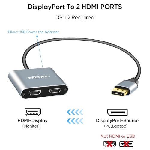 4K 60Hz DisplayPort to Dual HDMI Splitter Cable Adapter for Desktop and Laptop Users
| 4K 60Hz SST/MST DisplayPort Spli