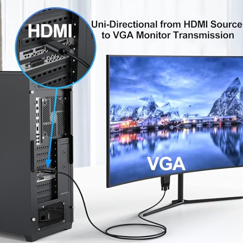 High-Quality 6 Feet HDMI to VGA Cable for HD 1080P Video - Perfect for Computers, Desktops, Laptops, and Monitors
| Ext
