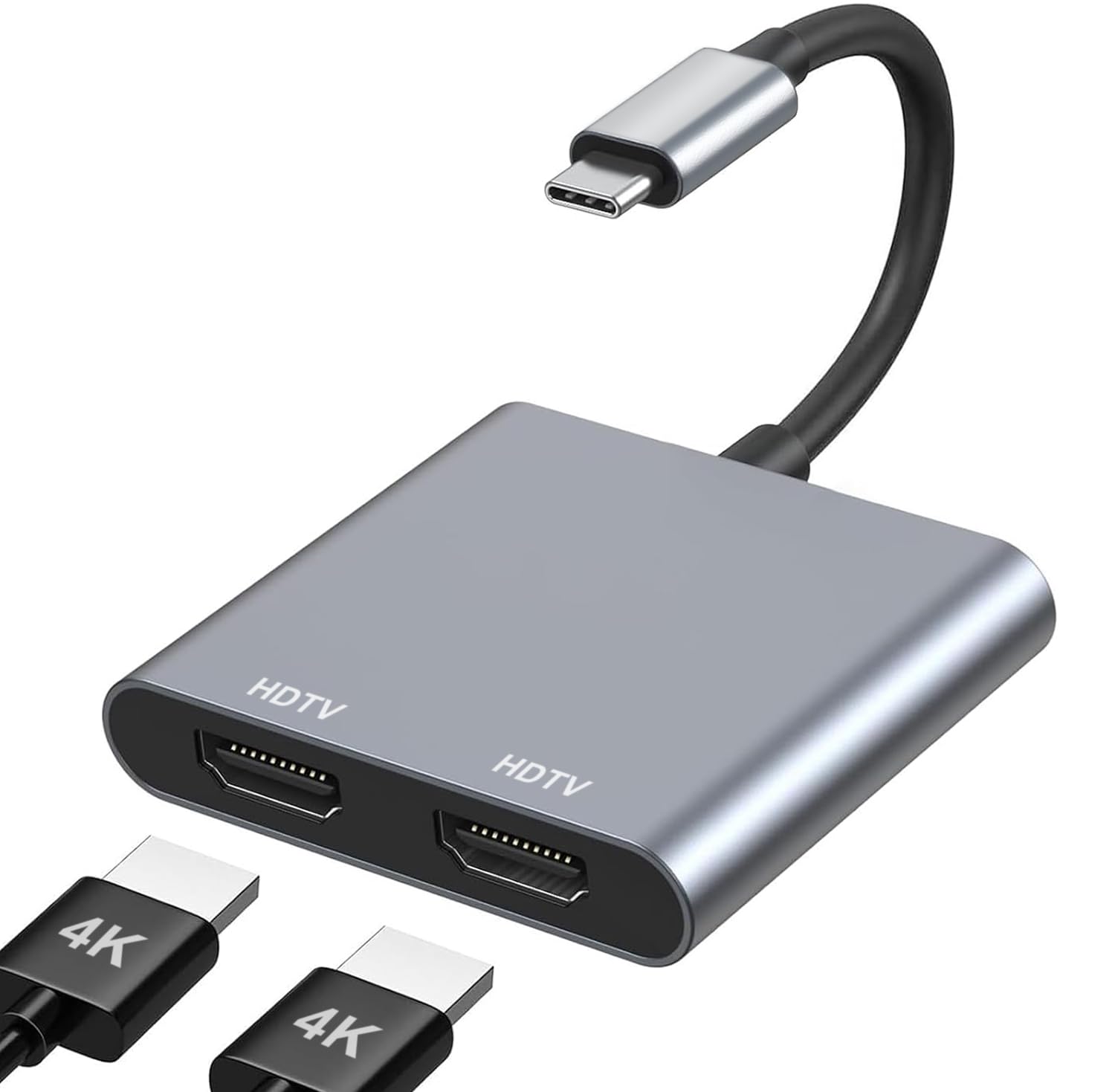 USB C to Dual HDMI Adapter for Dual Monitors, Type C to HDMI Splitter Extended Display for MacBook, Dell XPS, HP, Surfac