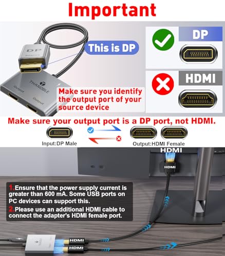DisplayPort to Dual HDMI Adapter (4K@60Hz) for PC Gamers Extended Display Support Hub