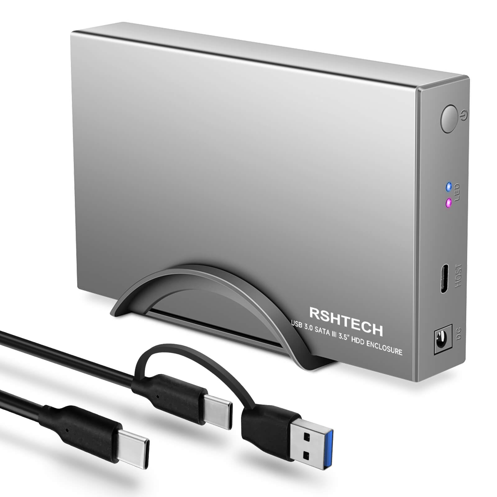 RSHTECH Updated |5" Aluminum Hard Drive Enclosure for |5" HDD & SSD, Up to 24TB, with USB C to SATA Cable, Supports UASP