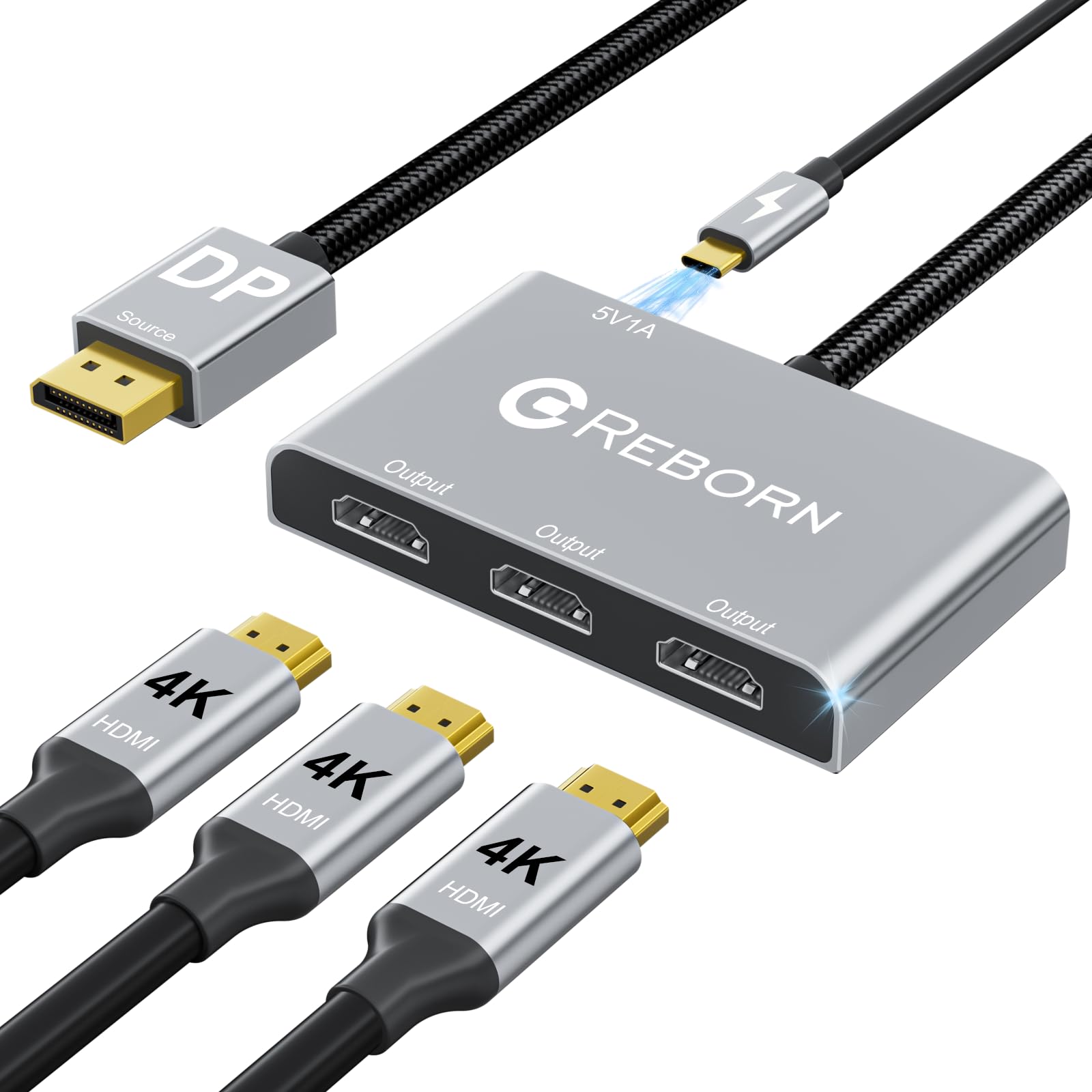 Reborn 4K@60Hz DisplayPort to HDMI Splitter for PC | Extended Display Multi Monitor Adapter for NVIDIA/AMD Graphic Card